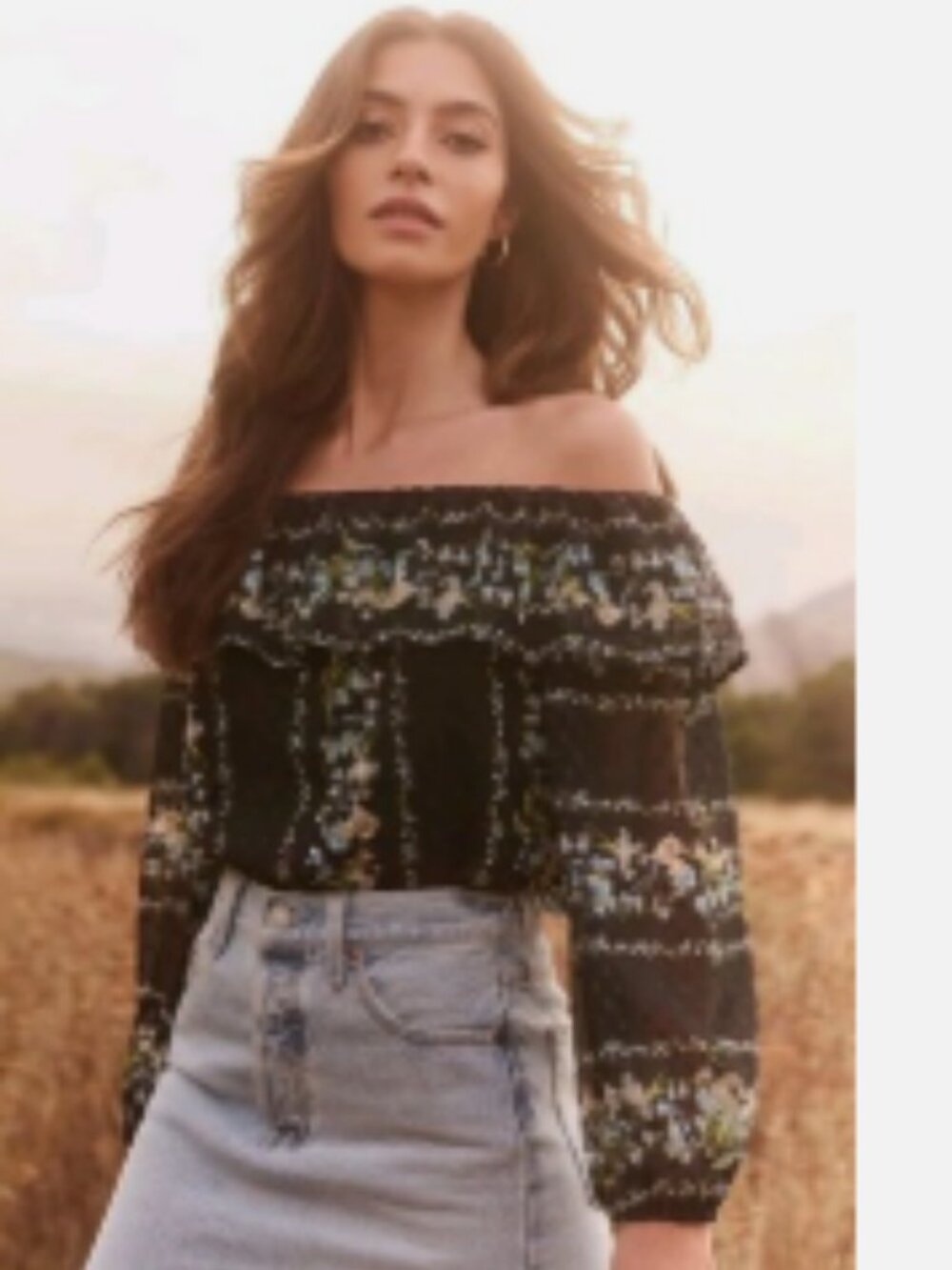 Gorgeous LIPSY black Floral Print Floaty Bardot Off/ Shoulder Top